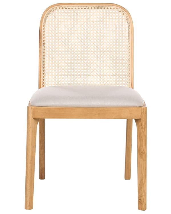 Sett med 2 Spisestoler Lysebrun Polyester Sete Rotting Ryggstøtte Gummi Tre Ramme Wiener Flette Armløs