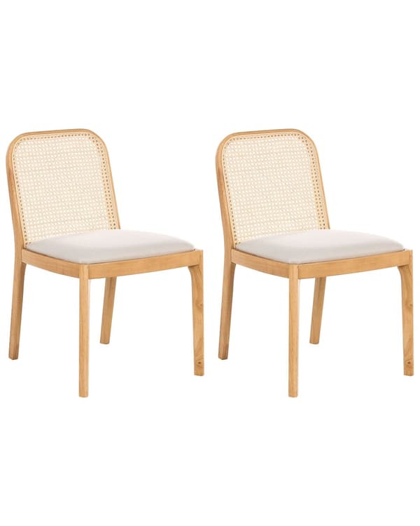 Sett med 2 Spisestoler Lysebrun Polyester Sete Rotting Ryggstøtte Gummi Tre Ramme Wiener Flette Armløs