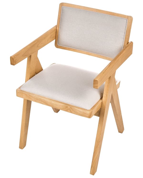Sett med 2 Spisestoler Lysebrun Seter og Rygg Polyester Polstret Gummi Trerammer Retro Stil Spisestue