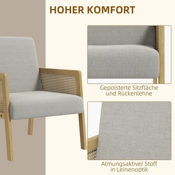 Nojatuoli, 65,5L x 72S x 78K cm, Harmaa+Luonnonväri