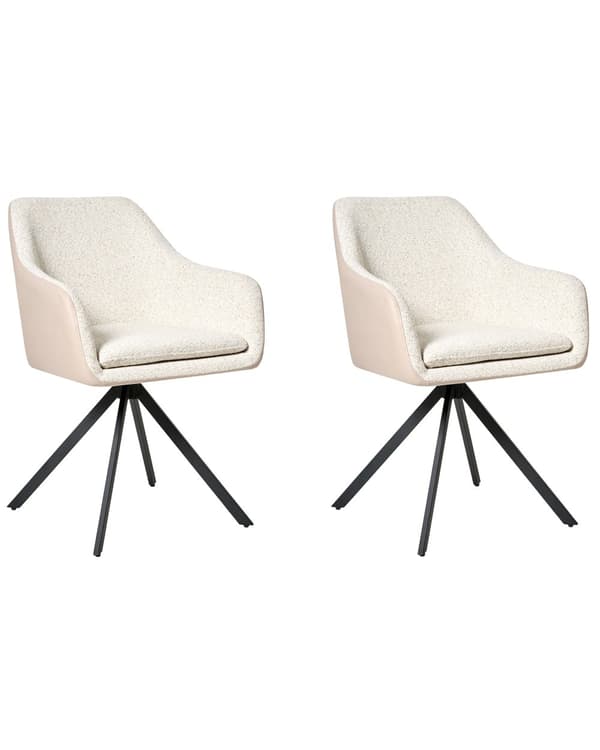 Sett med 2 Stoler i Lys Beige Boucle og Kunstskinn Metallben til Spisestue