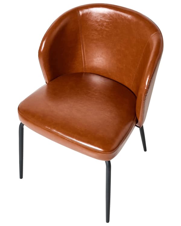 Sett med 2 Spisestoler Gyllenbrunt Kunstskinn Polstret Sete Slanke Metallben