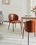 Miniatyrbilde 2 av 10: Sett med 2 Spisestoler Gyllenbrunt Kunstskinn Polstret Sete Slanke Metallben