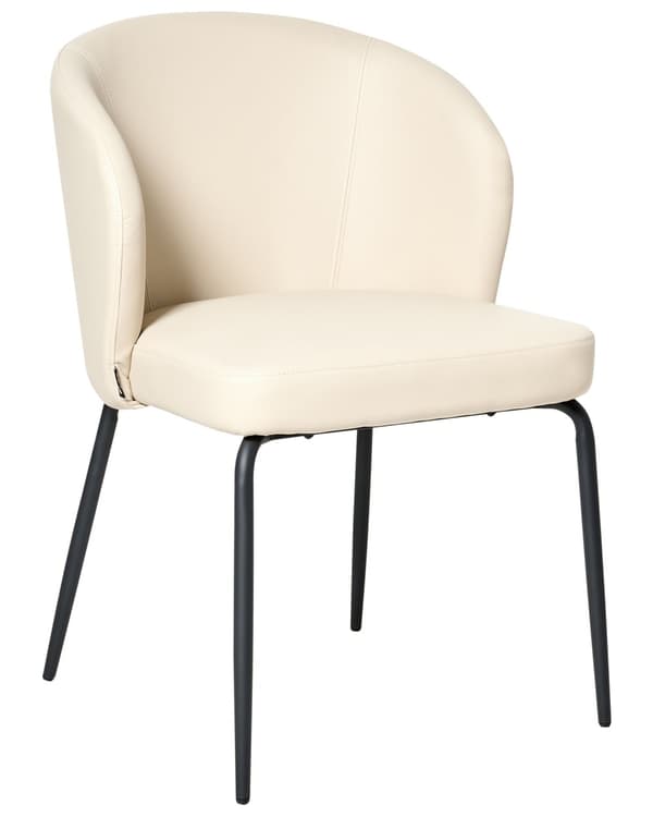 Sett med 2 Spisestoler Lysebeige Kunstskinn Polstret Sete Slanke Metallben