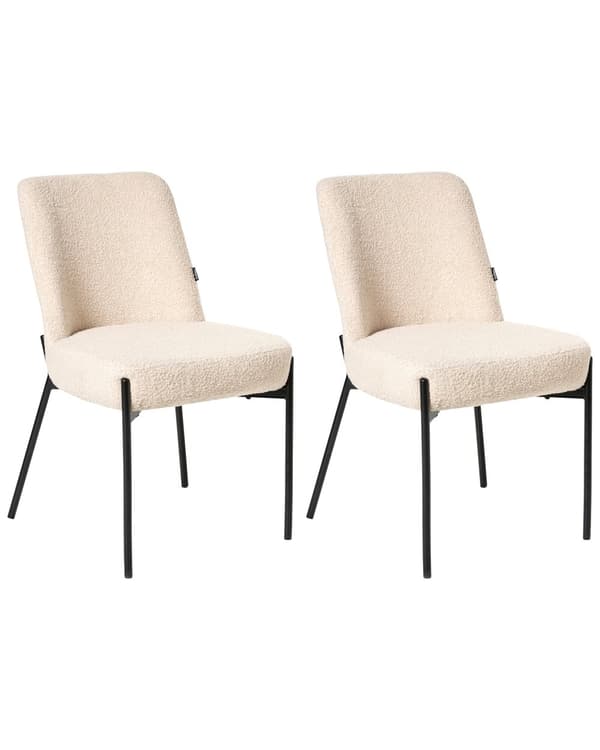 Sett med 2 Spisestuestoler Lys Beige Boucle-trekk Svart Understell Jernramme Retro Design