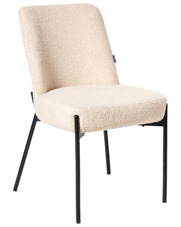 Sett med 2 Spisestuestoler Lys Beige Boucle-trekk Svart Understell Jernramme Retro Design