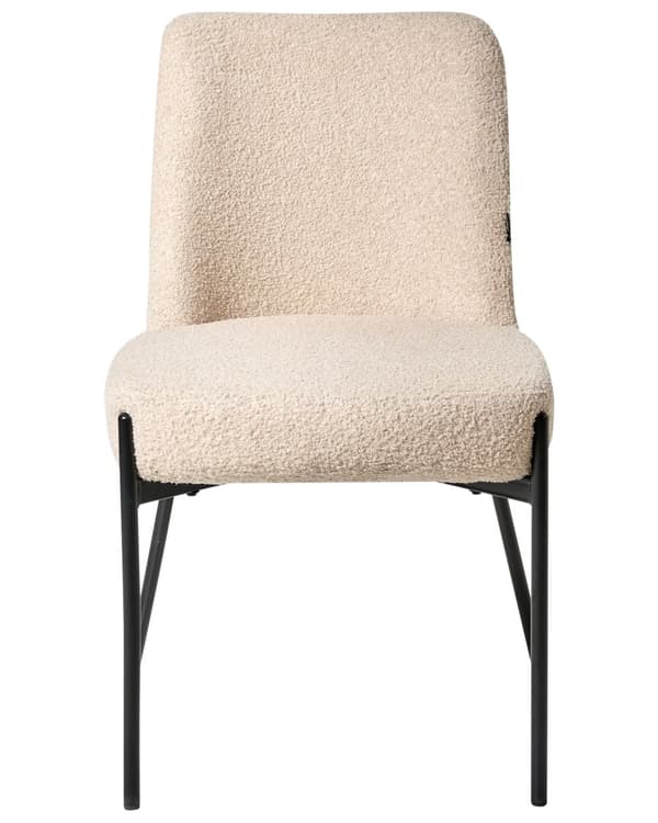 Sett med 2 Spisestuestoler Lys Beige Boucle-trekk Svart Understell Jernramme Retro Design
