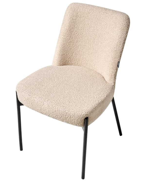 Sett med 2 Spisestuestoler Lys Beige Boucle-trekk Svart Understell Jernramme Retro Design