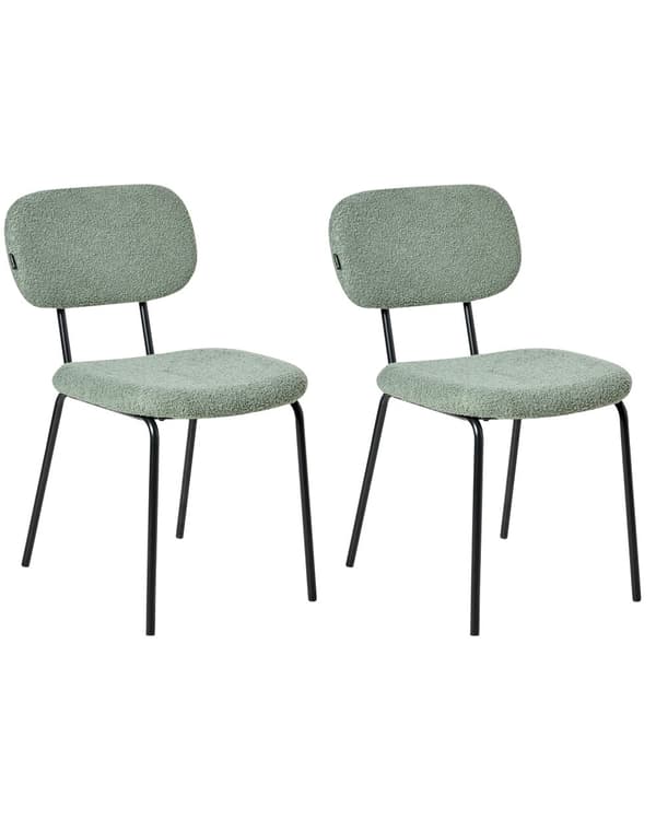Sett med 2 Spisestuestoler Lys Grønn Boucle-trekk Svart Understell Jernramme Retro Design