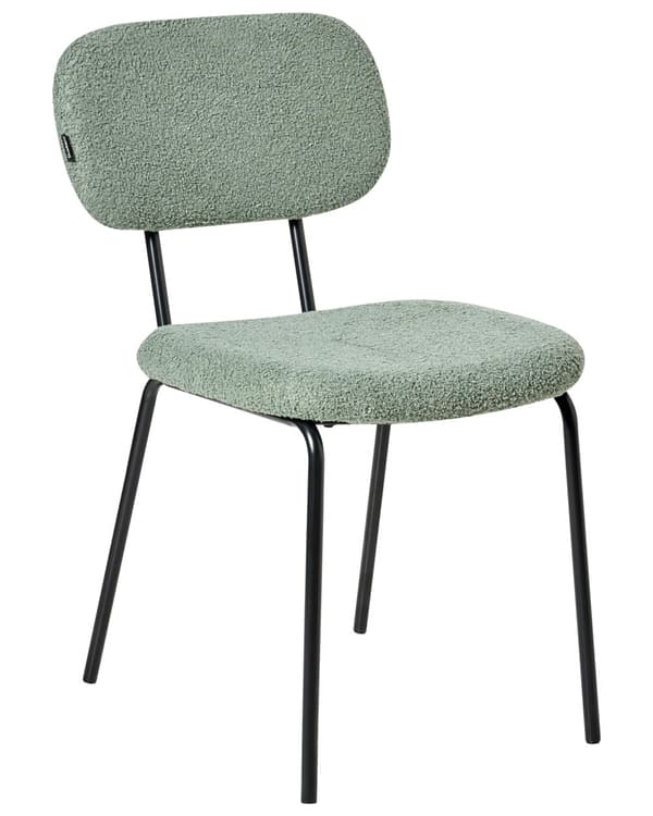 Sett med 2 Spisestuestoler Lys Grønn Boucle-trekk Svart Understell Jernramme Retro Design