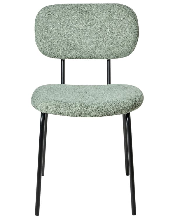 Sett med 2 Spisestuestoler Lys Grønn Boucle-trekk Svart Understell Jernramme Retro Design