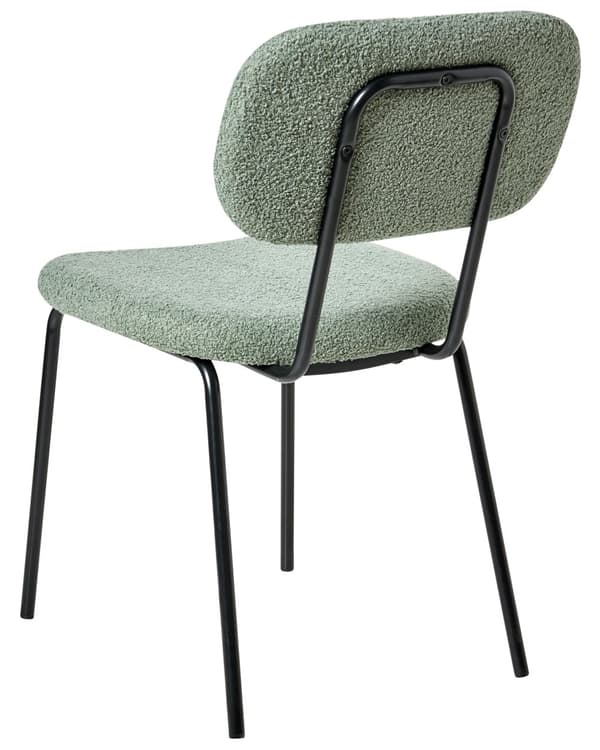Sett med 2 Spisestuestoler Lys Grønn Boucle-trekk Svart Understell Jernramme Retro Design