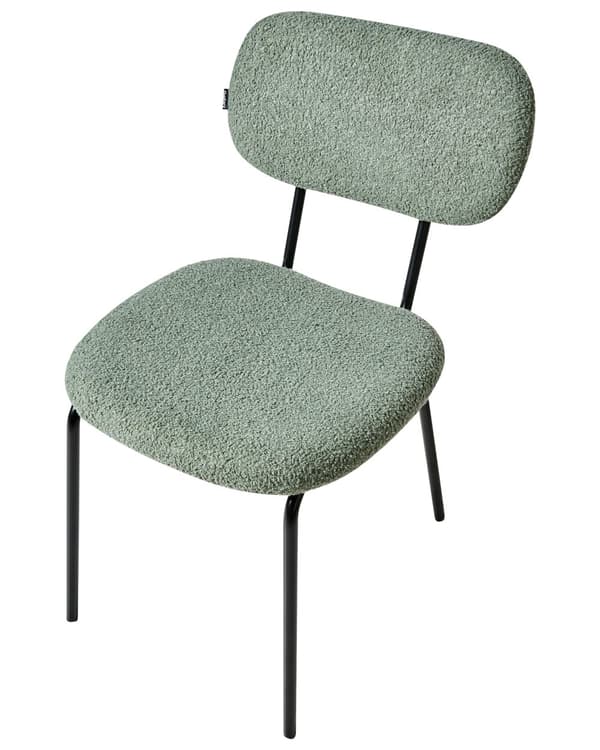 Sett med 2 Spisestuestoler Lys Grønn Boucle-trekk Svart Understell Jernramme Retro Design