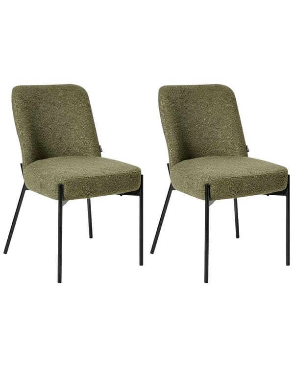 Sett med 2 Spisestuestoler Mørkegrønt Boucle-trekk Svart Understell Jernramme Retro Design