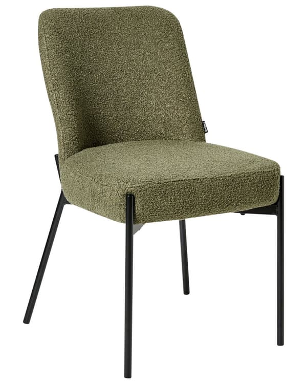 Sett med 2 Spisestuestoler Mørkegrønt Boucle-trekk Svart Understell Jernramme Retro Design