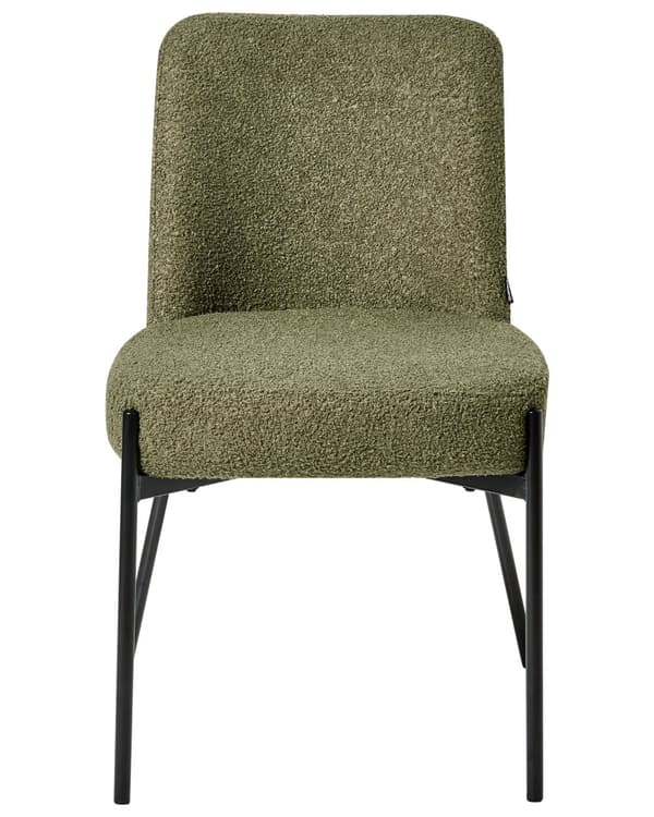 Sett med 2 Spisestuestoler Mørkegrønt Boucle-trekk Svart Understell Jernramme Retro Design