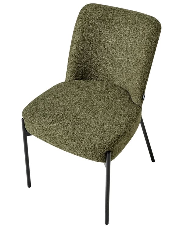 Sett med 2 Spisestuestoler Mørkegrønt Boucle-trekk Svart Understell Jernramme Retro Design