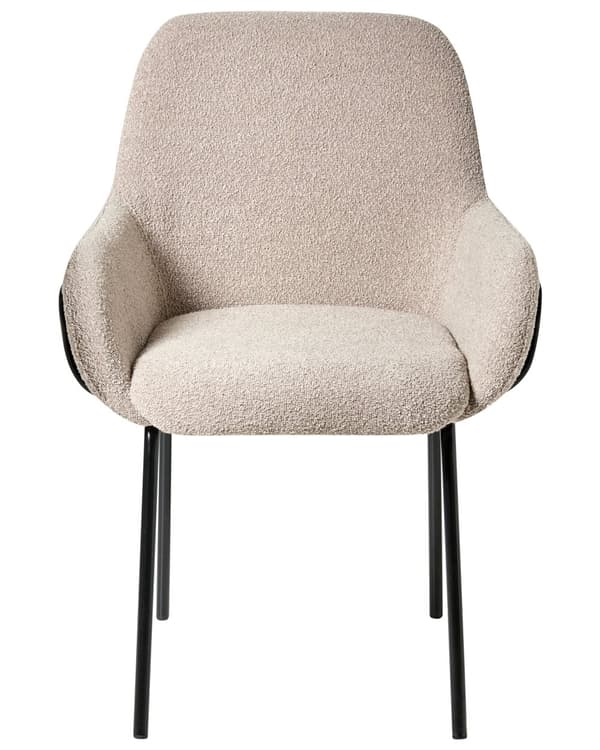 Spisestuestol Beige Boucle Polstring Svart Understell Jernramme Retro Design
