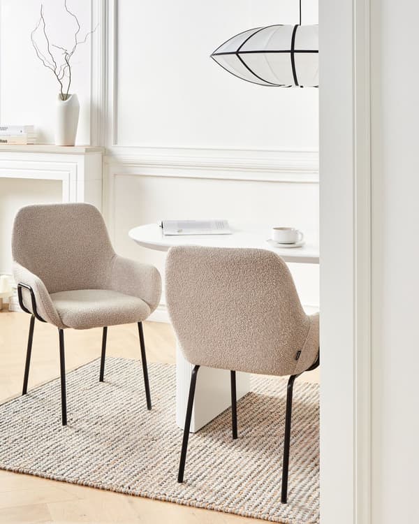 Spisestuestol Beige Boucle Polstring Svart Understell Jernramme Retro Design