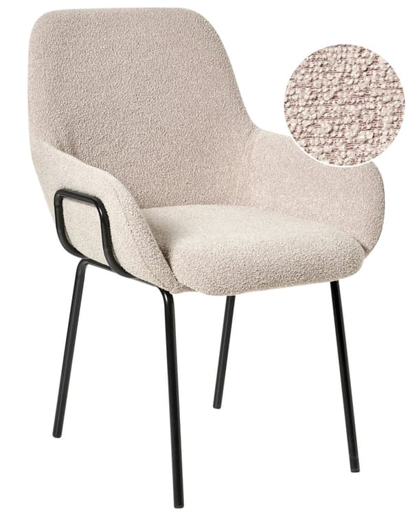 Spisestuestol Beige Boucle Polstring Svart Understell Jernramme Retro Design