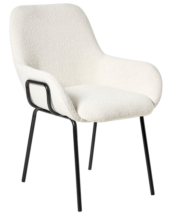Spisestuestol Off-White Boucle Polstring Svart Understell Jernramme Retro Design