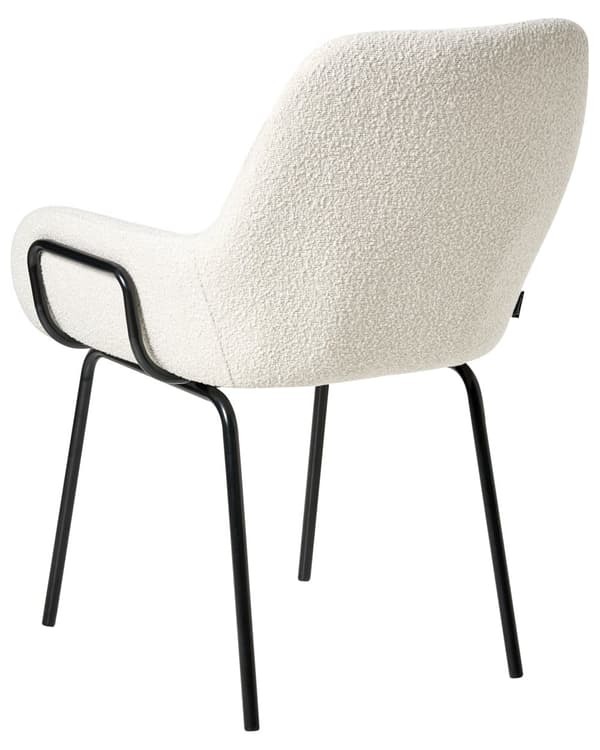 Spisestuestol Off-White Boucle Polstring Svart Understell Jernramme Retro Design