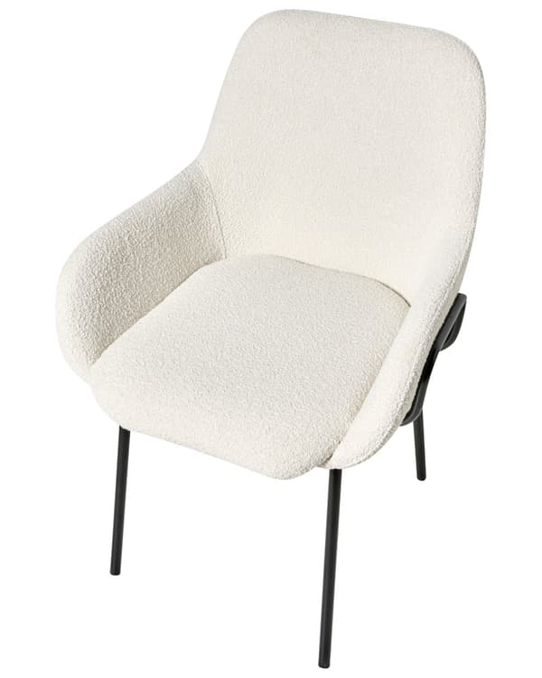Spisestuestol Off-White Boucle Polstring Svart Understell Jernramme Retro Design