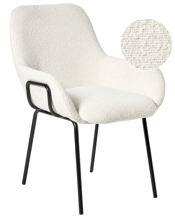 Spisestuestol Off-White Boucle Polstring Svart Understell Jernramme Retro Design
