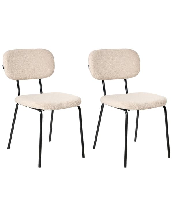 Sett med 2 Spisestuestoler Beige Boucle-trekk Svart Understell Jernramme Retro Design