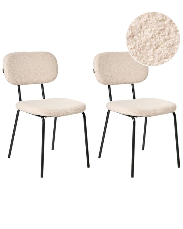 Sett med 2 Spisestuestoler Beige Boucle-trekk Svart Understell Jernramme Retro Design