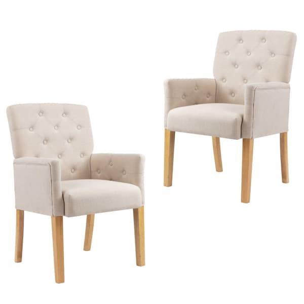 Matstolar med armstöd 2 st beige tyg