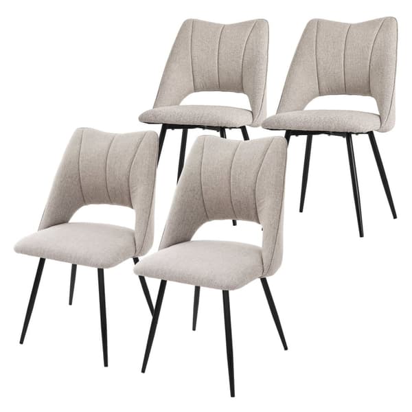 ML-Design matsalsstolar set om 4 beige, vardagsrumsstolar i tyg med svarta metallben, köksstolar med ryggstöd, stoppade stolar för matsal vardagsrum