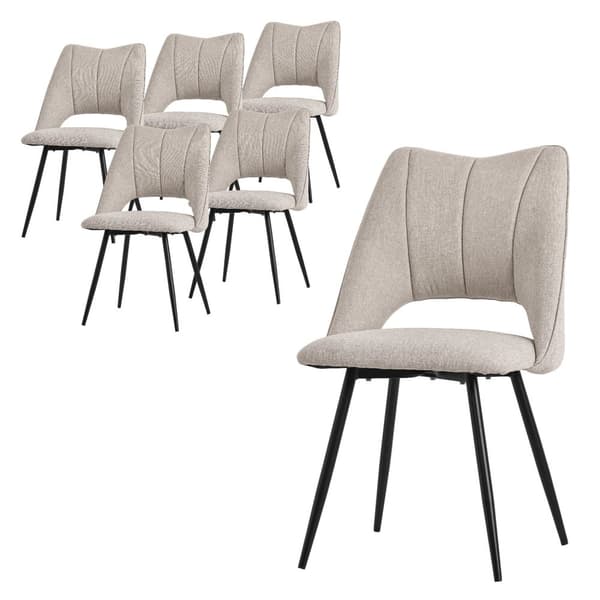ML-Design matsalsstolar set om 6 beige, vardagsrumsstolar i tyg med svarta metallben, köksstolar med ryggstöd, stoppade stolar för matsal vardagsrum