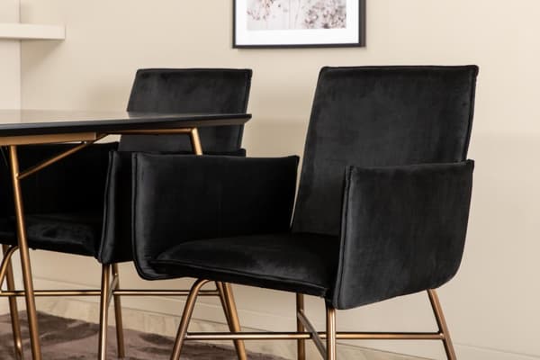 FURNLUX RUOKASALIN TUOLI PETRA MUSTA & KULTA 57CM