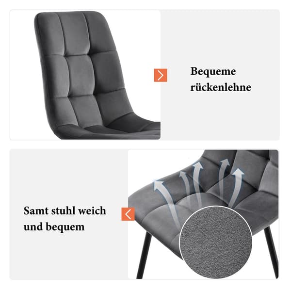 Spisebordsstole 4-pak – Mørkegrå velour med ryglæn og metalben – Elegante og komfortable stole til spisestue og stue
