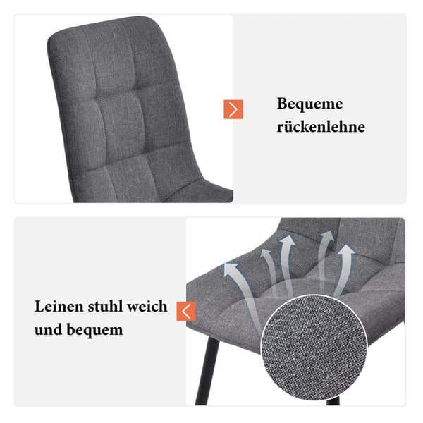 Matstolar 4-pack – Mörkgrå linnetyg med ryggstöd och metallben – Bekväma och stilrena stolar för matsal, kök & vardagsrum