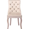 Miniatyrbillede 6 af 11: Stole 2-pak – Beige velour med høj ryg og knappolstring – Elegante spisebordsstole med massive træben til spisestue og stue