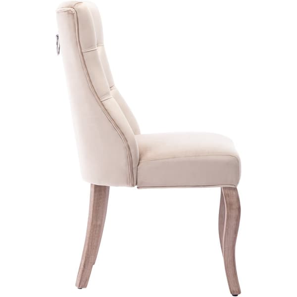 Stole 2-pak – Beige velour med høj ryg og knappolstring – Elegante spisebordsstole med massive træben til spisestue og stue