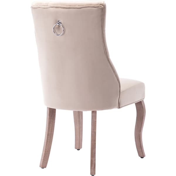 Stole 2-pak – Beige velour med høj ryg og knappolstring – Elegante spisebordsstole med massive træben til spisestue og stue