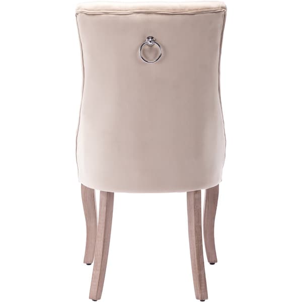Stole 2-pak – Beige velour med høj ryg og knappolstring – Elegante spisebordsstole med massive træben til spisestue og stue