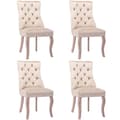 Miniatyrbild 4 av 11: Matstolar 4-pack – Beige sammet med hög rygg och knappstoppning – Eleganta stolar med massiva träben