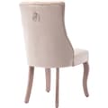 Miniatyrbild 8 av 11: Matstolar 4-pack – Beige sammet med hög rygg och knappstoppning – Eleganta stolar med massiva träben