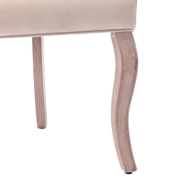 Matstolar 4-pack – Beige sammet med hög rygg och knappstoppning – Eleganta stolar med massiva träben
