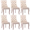 Miniatyrbillede 4 af 11: Spisebordsstole 6-pak – Beige velour med høj ryg og knappolstring – Elegante stole med massive træben