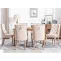 Miniatyrbillede 2 af 11: Spisebordsstole 6-pak – Beige velour med høj ryg og knappolstring – Elegante stole med massive træben
