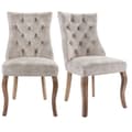 Miniatyrbillede 5 af 11: Stole 2-pak – Lys beige velour med høj ryg og knappolstring – Elegante spisebordsstole med massive træben