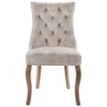 Miniatyrbillede 6 af 11: Stole 2-pak – Lys beige velour med høj ryg og knappolstring – Elegante spisebordsstole med massive træben