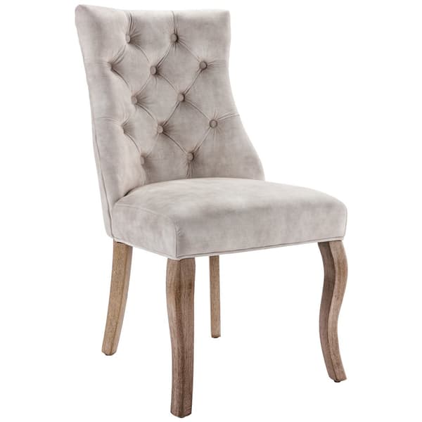 Stole 2-pak – Lys beige velour med høj ryg og knappolstring – Elegante spisebordsstole med massive træben