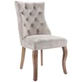 Miniatyrbillede 7 af 11: Stole 2-pak – Lys beige velour med høj ryg og knappolstring – Elegante spisebordsstole med massive træben