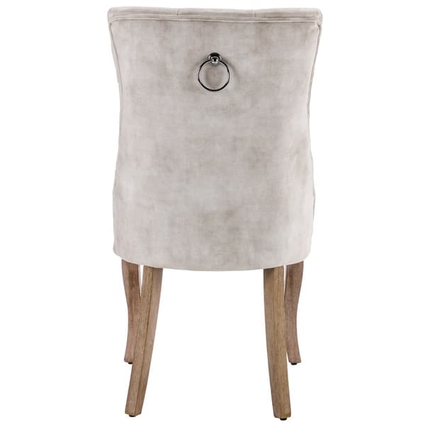 Stole 2-pak – Lys beige velour med høj ryg og knappolstring – Elegante spisebordsstole med massive træben